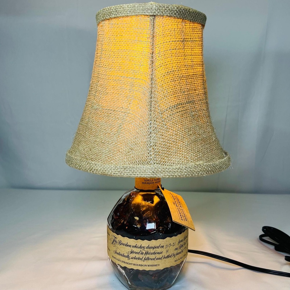 Blantons Bourbon Whiskey Bottle Lamp Upcycled Rustic Burlap Shade 750ml Decor
